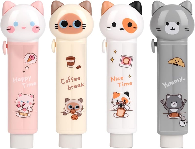 Daphilly 4PCS Cute Retractable Cat Pencil Eraser, Cute Cartoon Cat Pencil Erasers in Four Colors,Suitable for School Home Office Supplies - Image 1